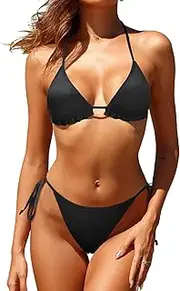[Holipick] Triangle Bikini Sets String Halter Double Straps Bikini Cheeky Sexy Tie Side Bathing Suit Two Piece Swimsuit