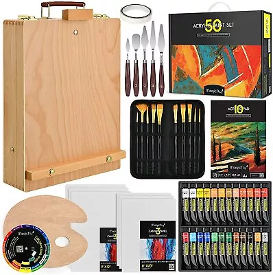 Acrylic Paint Set with Solid Beech Wood Easel Box,50 Piece Art Painting Set,