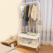 Clothes Rack Metal Clothes Rail Coat rack for bedroom Heavy Duty Clothing Rack Garment Rack 2-Tier Storage Shelves with small wheels Organiser Clothes 68cm Width - Space-Saving Organizer (White)