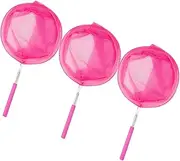 HONITANO 3pcs Telescopic Insect Nets for Extendable Fishing Nets for Safe Design with Slip Handle for Catching Butterflies and Bugs Pink