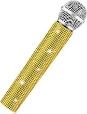 Sanwuta Fake Microphone Prop Sparkly Bling Rhinestones Plastic Play Microphone Pretend Glitter Bedazzled Mic for Cosplay Party Costume(Gold)
