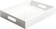 SANZIE Wood Tray Desktop Storage Organizer Premium Serving Wooden Tray Decorative Tray Valet Tray for Sundries Cosmetics Keys Phone Wallet Cutlery (White, Large)