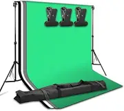 Abeststudio Photography Studio Green Screen Backdrop Background Stand Kit 6.5ft x 6.5ft/2m x 2m Adjustable Backdrop Stand Support System + 1.6Mx 3M Black White Green Grey Backdrop Screen + 3 Clamps + Carry Bag