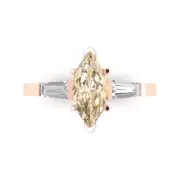 2 Marquise Baguette 3stone Natural Morganite Promise Wedding Ring 14k Rose Gold