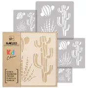 5x reusable PLASTIC Stencils 34x34cm to 9x9cm Nursery Template / CACTUS OPUNTIA