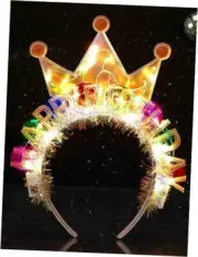 Light Up Happy Birthday Crown Headband Glow Ball Hair Bands Sparkly Yellow