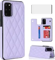 [Asuwish] Phone Case for Samsung Galaxy S20 5G 6.2 inch Wallet Cover with Tempered Glass Screen Protector and Leather RFID Credit Card Holder Stand Cell Accessories S 20 20S UW S2O G5 Women Men Purple