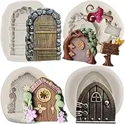 Sijiangmold Enchanted Vintage Fairy Garden Fairy Gnome Home Door Silicone Fondant Mold For Cupcake Topper Cake Decorating Candy Polymer Clay Chocolate Gum Paste Set of 4