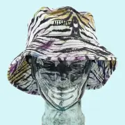 All Saints Bucket Hat Purple Tiger Print Tie Dye Cotton Streetwear Outdoor!