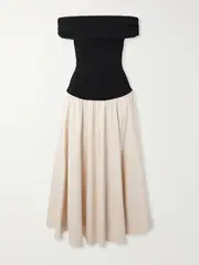 [SIMKHAI] SIMKHAI - Adaline Off-the-shoulder Linen-blend And Recycled Satin-jersey Midi Dress - Black - small small Black