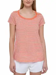 TOMMY HILFIGER Size S Sport Cold Shoulder T-shirt Tee ORANGE STRIPES