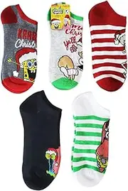 [Nickelodeon] Sponge Bob Women No Show Ankle 5 Pairs Pack Socks, Multi, 4-10