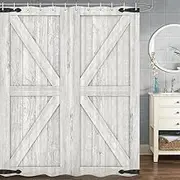 Wooden Barn Door Shower Curtain, Rustic Wooden Garage Door Shower Curtain American Style Bath Curtain Vintage Wood Farmhouse Shower Curtain, Country Barn Door Shower Curtain with Hooks, 72X72 Inches