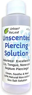 Unscented Piercing Solution ! Non-Iodized Sea Salt Healing Soak. Lip, Tongue, Septum, Dimple, Mouth. NO Scent. Ready to use. Made Fresh in USA.