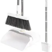 Broom and Dustpan Set with Long Handle, Lightweight Upright Standing Dustpan ...