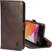 TORRO Phone Case Compatible with iPhone SE/8/7 – Premium, Genuine Leather Cover with Card Slots and Horizontal Viewing Stand (Dark Brown)