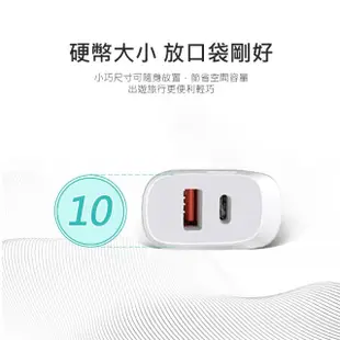 【DA】台灣認證 Type-C PD+QC 3.0 20W 雙孔快充充電器(100-240V國際電壓通用)