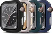 For Apple Watch Series 8 Series 7 41mm Case with Built-in Tempered Glass Screen Protector,4 Pack Ultra Thin Matte Hard PC Protective Cover For iWatch 8 7 41mm Case(Black/Star/Green/Midnight blue)