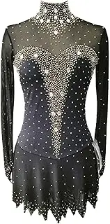 [Zagitova] Figure Skating Dress for Girls with Shiny Rhinestone Open Back Women Turtleneck Competition Dance Outfit