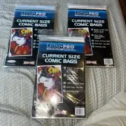 300 BAGS TOTAL!!!! ( 3 Packs of 100) Ultra Pro Current Size Comic Book Bags