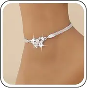 [Aneneiceera] Boho Crystal Bow Anklet Bracelet Hollow Rhinestone Bow Tie Ankle Bracelets Gold Flat Chain Anklet Summer Bowknot Foot Chain Anklet Jewellery for Women (Gold)