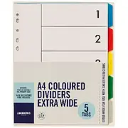 J.Burrows A4 5 Tab Dividers Polypropylene Extra Wide