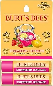 Burt's Bees 100% Natural Origin Moisturising Lip Balm, Strawberry Lemonade, 2 Tubes