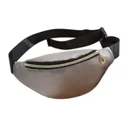 2PCS Women Sports Outdoor Running Waist Bag Fashion Delicate Texture Mobile Phone Bag Cross-bag Shoulder Bag light grey