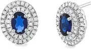 [Ordaamis] White gold plated Sterling Silver CZ Blue Sapphire and Cubic Zirconia Double Halo Oval Stud Earrings