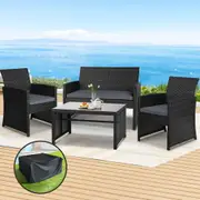 Gardeon 4 PCS Outdoor Furniture Setting Lounge Dining Set Wicker Chair Table