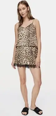 Peter Alexander Leopard Satin Cami Top & Short set Size XS BNWT