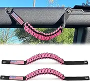 RERPRO Roll Bar Grab Handles for 2021 2022 2023 2024 2025 Ford Bronco 2 Door 4 Door Accessories Paracord Grip Handle, with America Flag, 2 Pack Pink