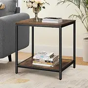 ALFORDSON Industrial Style Coffee Table Side Table with 2-Tier Shelves, Simple Vintage Center Console End Table for Living Room, Hallway, Office, Night Stand Bedside Table for Bedroom, Rustic Brown