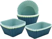 LLdousahy 12 Pack Reusable Silicone Cupcake Baking Cups, 3 Shapes of Standard Round & Square & Rectangle,Muffin Liners,Non-Toxic, BPA Free, Dishwasher Safe
