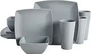 Gibson Soho Matte Plastic Melamine Dinnerware Set 16 PC Gray