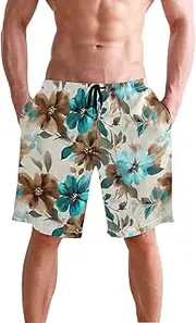 [XYMZR] Blue Brown Flower Men's Swim Trunks Quick-Dry Bathing Suit Swimming Board Shorts S