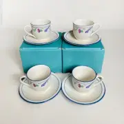Lenox Poppies on Blue Espresso Demitasse Cup and Saucer - Set of 4, NEW w/Box