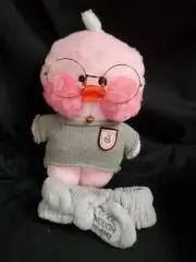Duck Lalafanfan Mimi Cafe Plush Pink Duck 13" With Cardigan & Eyeglasses NEW