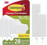 Command Medium and Large Picture Hanging Strips, Damage Free, No Tools, 12 Medium and 16 Large Pairs (56 Nos)