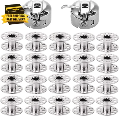 2 Pieces Bobbin Case with 20 Pieces Sewing Machine Metal Bobbins, Replacement B