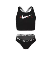 Nike Big Girls Logo Tape Crossback Midkini Top Bottom 2 Piece Set XL Black New
