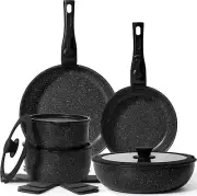 15Pcs Non Stick Pots & Pans Set, Cookware Sets with Detachable Handle in Black