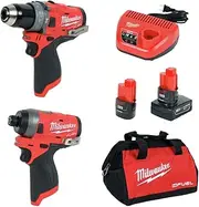 [Milwaukee] 2598-22 12-V Brushless Cordless Hammer Drill & Impact Driver Combo Kit