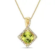 6.0mm Cushion-Cut Peridot and 0.17 CT. T.W. Natural Diamond Frame Tilted Twist Pendant in 10K Yellow Gold