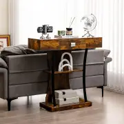 CostwayT-Shaped Console Table with Drawer, Shelves and Dual Anti-Tipping Kits-Coffee