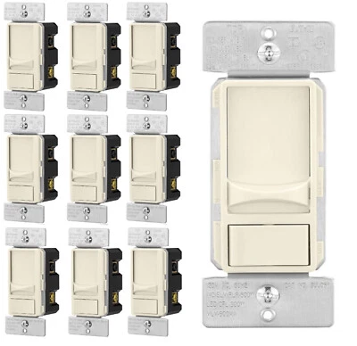 10 Pack, Eaton 300W LED Slide Dimmer Switch 3-Way, Light Almond Cream SUL06P-LA