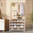 Chic Compact 5Tier Coat and Shoe Rack for Entryway Freestanding Hall Tree Bamboo
