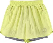 [Rolanko] Girls Sports Shorts, 2-in-1 Jogging Shorts for Sports, Running, Cycling, Gym, Summer with Pockets