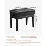 Adjustable Piano Bench with Storage Padded Seat Wooden Bookcase Stool