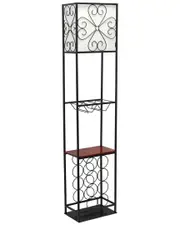 Lalia Home Etagere Organizer Wood Accented Storage Shelf And Wine Rack With Linen Shade Floor Lamp